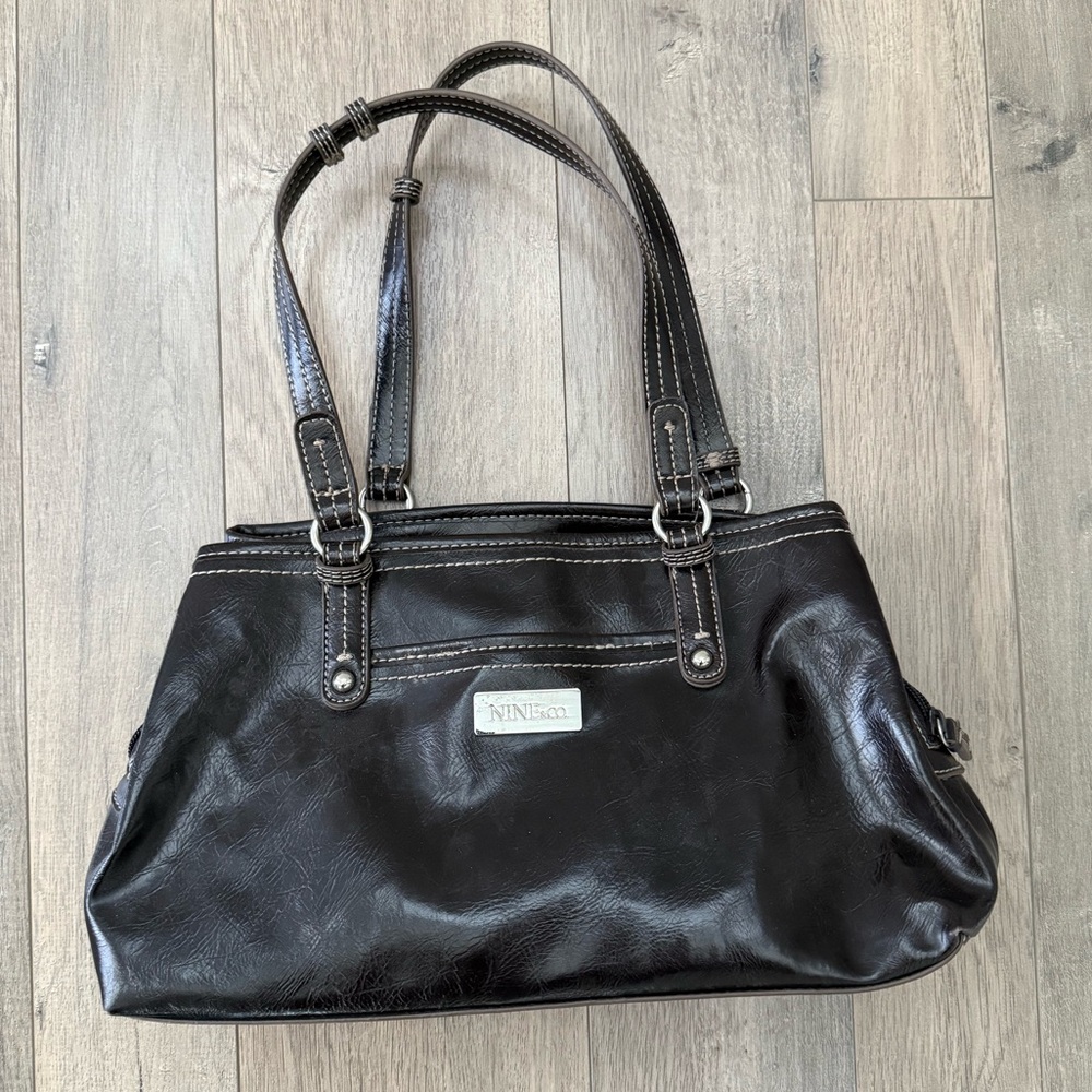 Nine & Co. Dark Brown Shoulder Bag with Silver Hardware